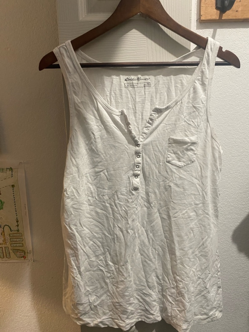 Eddie Bauer White Henley Tank with Pocket